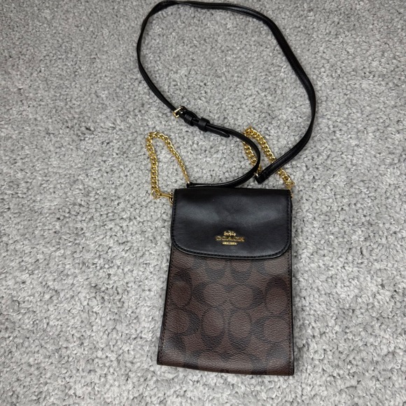 Coach Handbags - Coach North South Phone Crossbody Bag Signature Canvas Black Brown Gold C6884